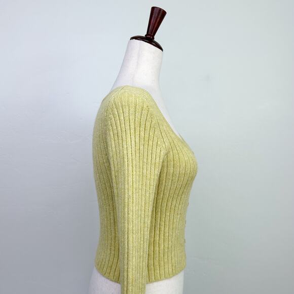 American Eagle Rib Knit Button-Front Yellow Cardigan - Picture 6 of 9